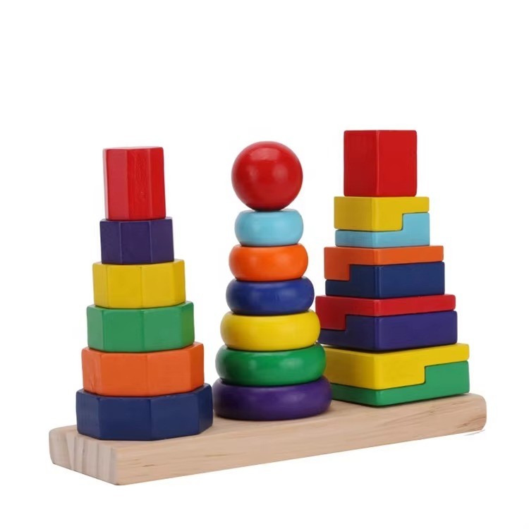 three column shape set of rainbow tower